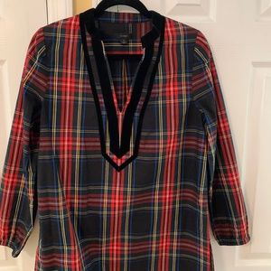 Unworn J. Crew Cotton/Velvet Trim Tunic in Stewart Tartan AU282